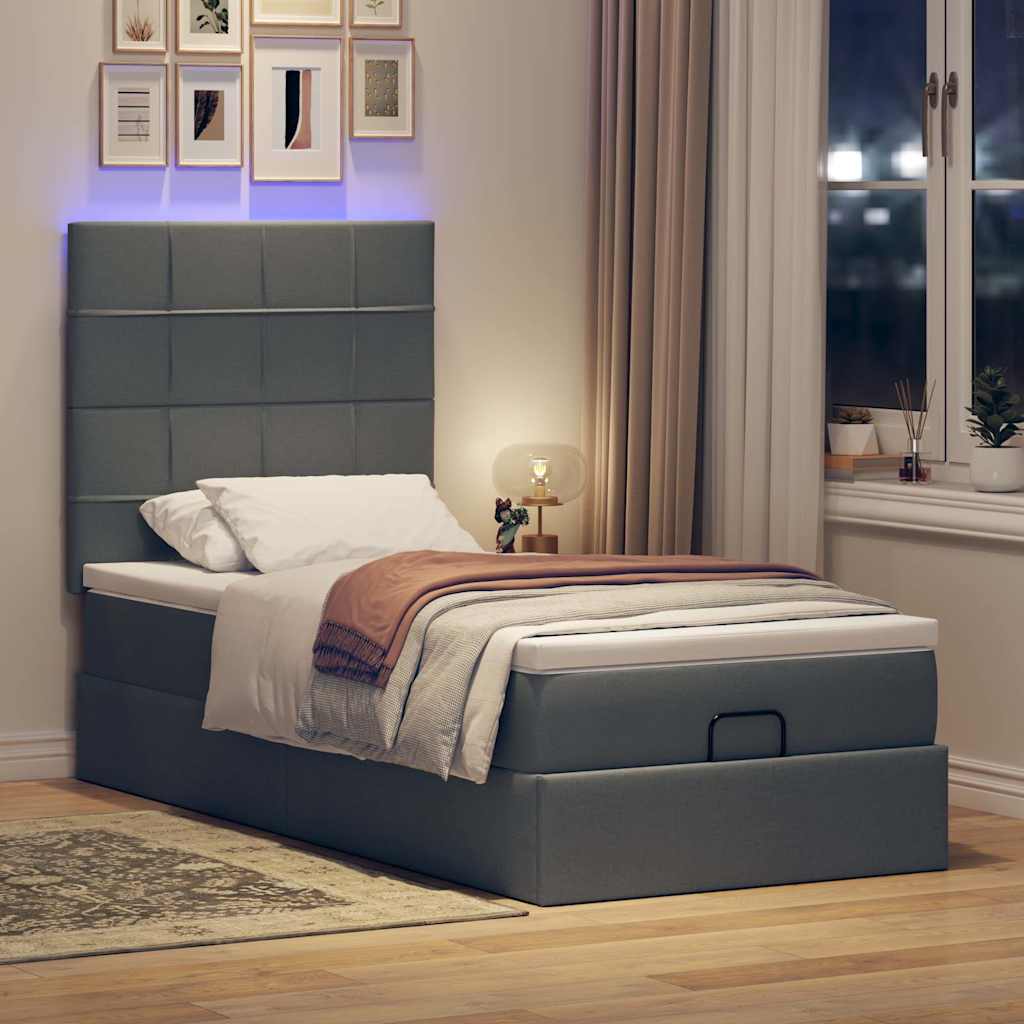 Cama otomana com colchão & leds 80x200cm tecido cinza-escuro