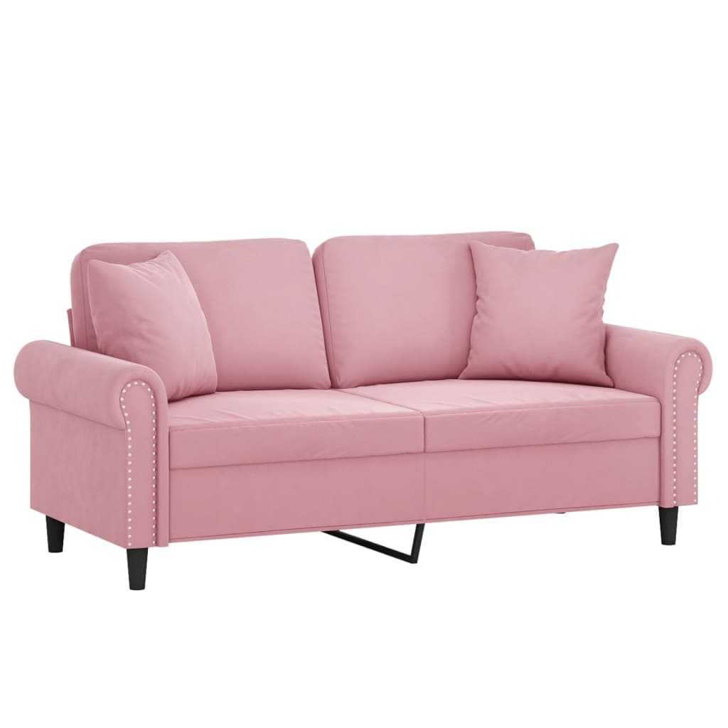 Sofá 2 lugares c/ almofadas decorativas 140 cm veludo rosa