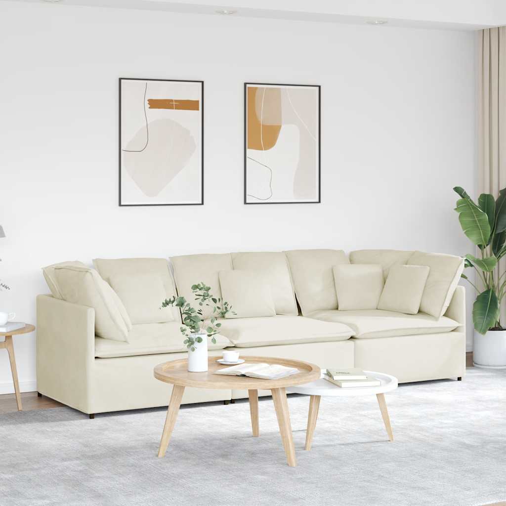 Sofá modular com almofadas veludo creme