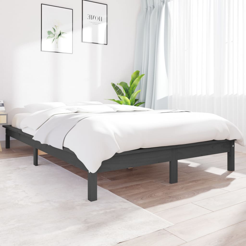 Estrutura de cama king size 150x200 cm pinho maciço cinzento