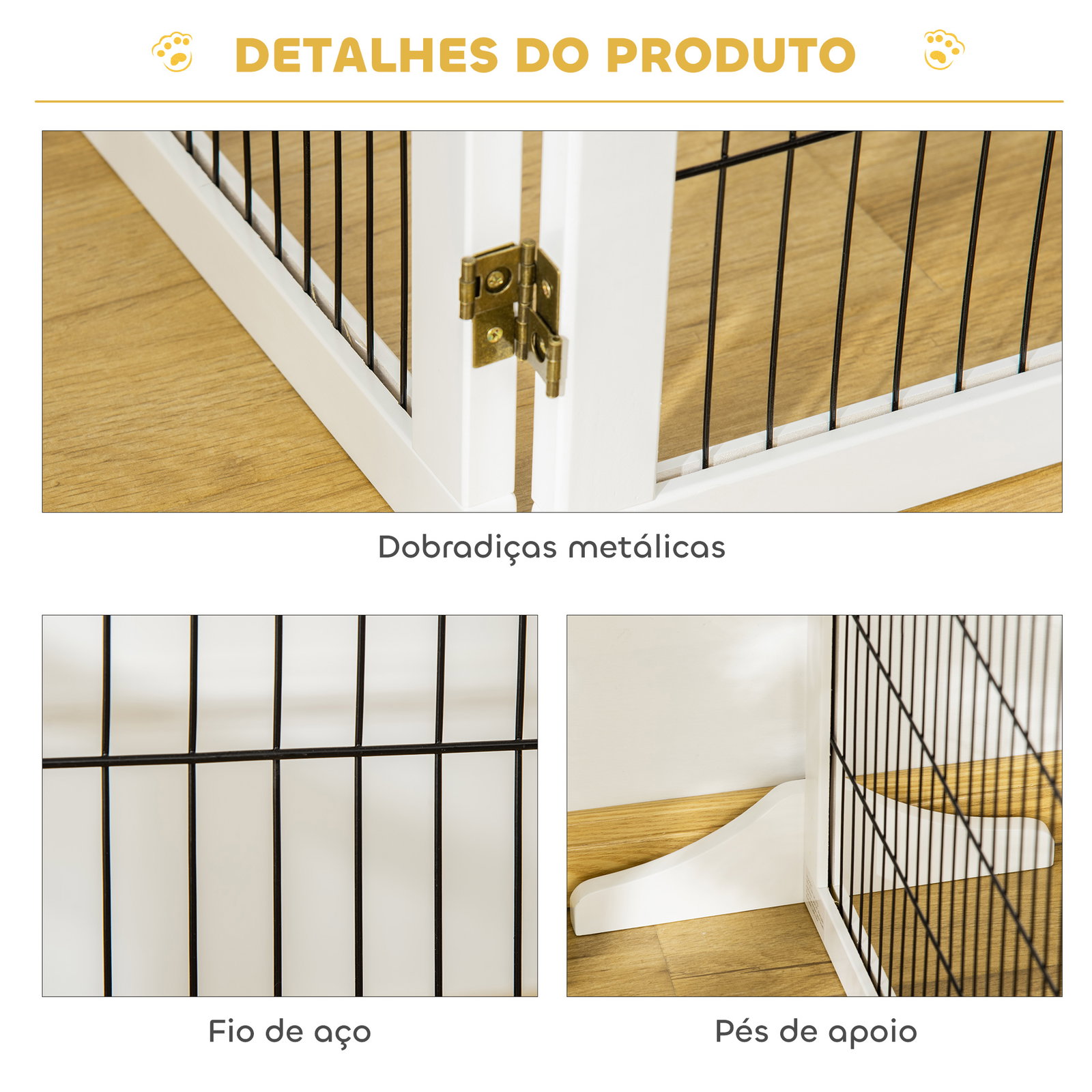 Barreira de Segurança para Cães de Madeira Dobrável para Cães Pequenos e Médios com 6 Painéis 432x36x70 cm Branco