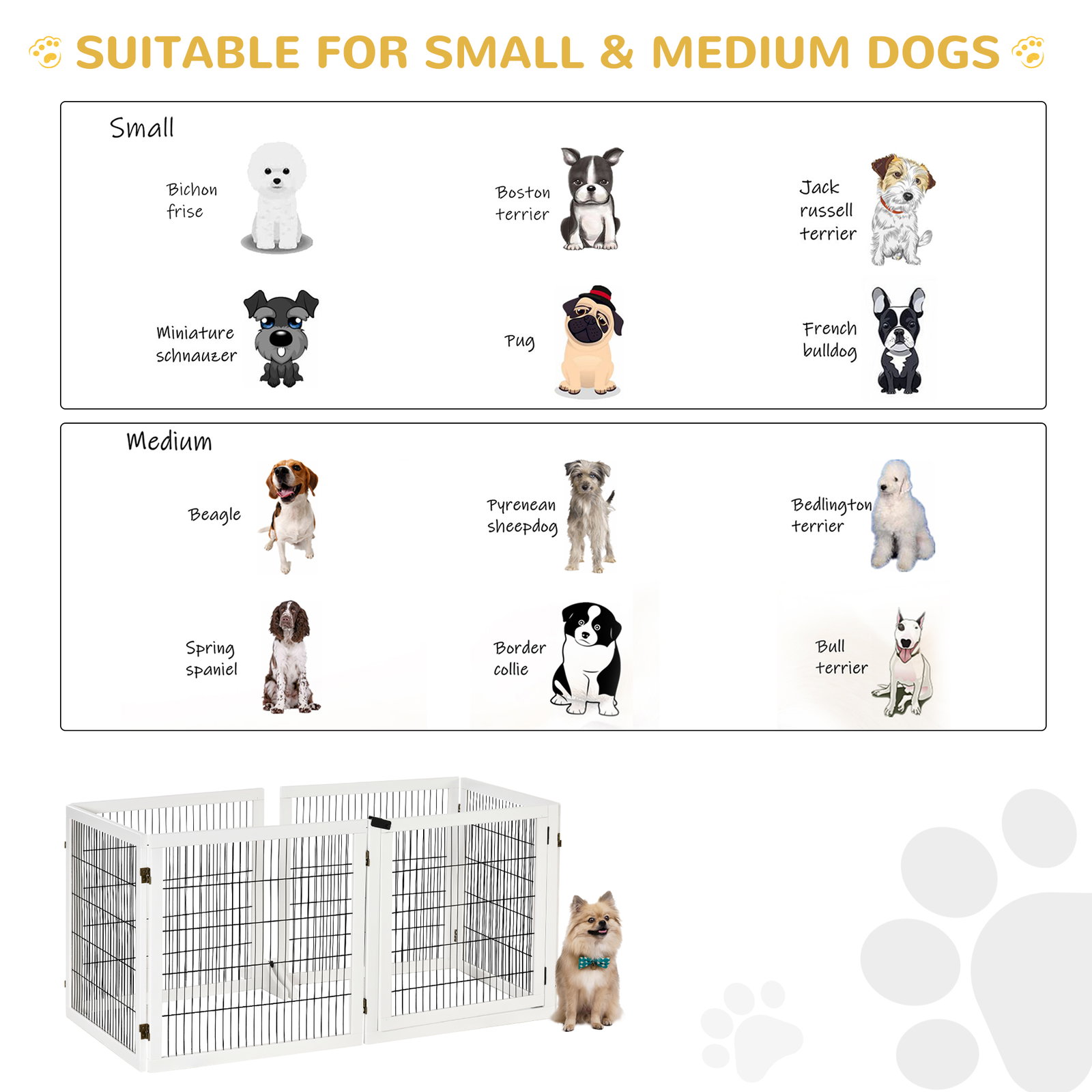 Barreira de Segurança para Cães de Madeira Dobrável para Cães Pequenos e Médios com 6 Painéis 432x36x70 cm Branco