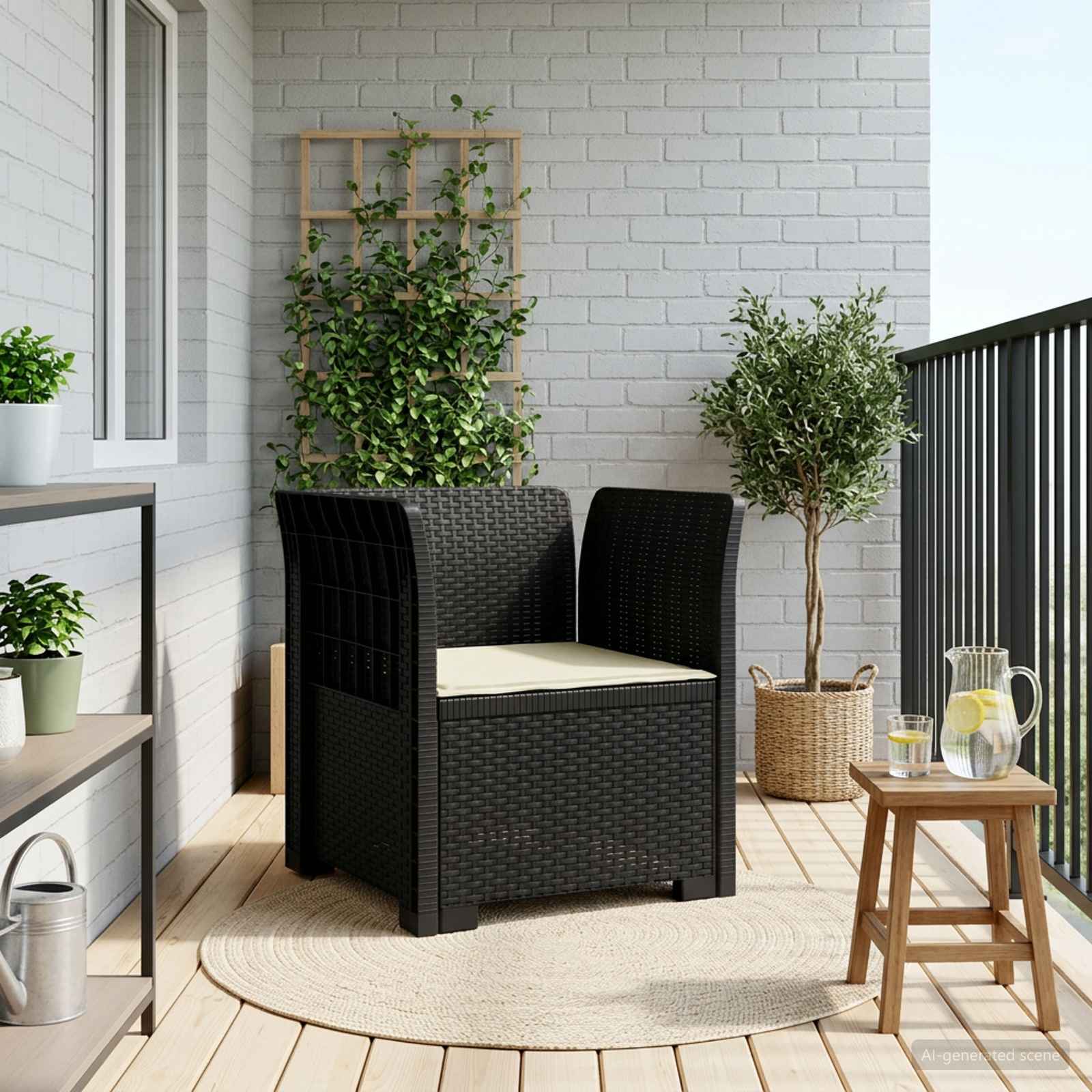 Poltrona 1 lugar com almofada look rattan PP antracite