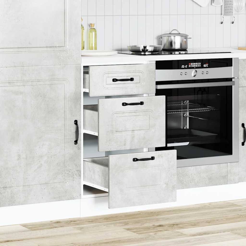 Armário baixo de cozinha kalmar betão madeira projetada cinza