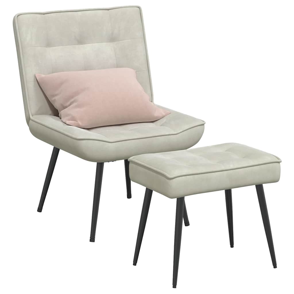 Cadeira de relaxamento com banco em veludo creme