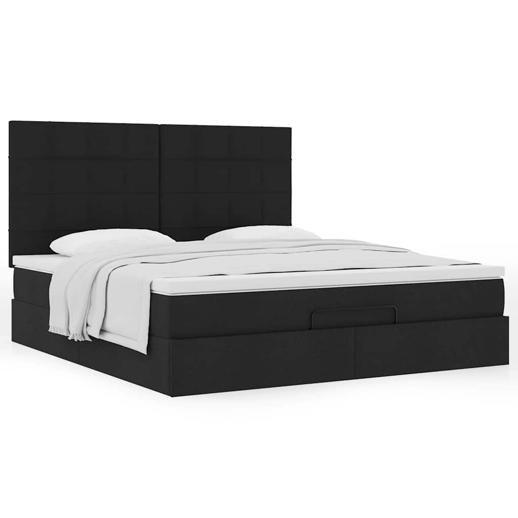 Estrutura de cama otomana com colchão 180x200 cm tecido preto