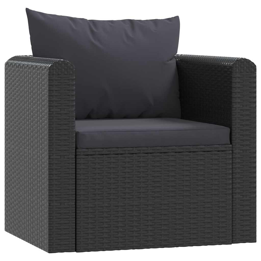 7 Pcs conjunto lounge de jardim c/ almofadões vime PE preto