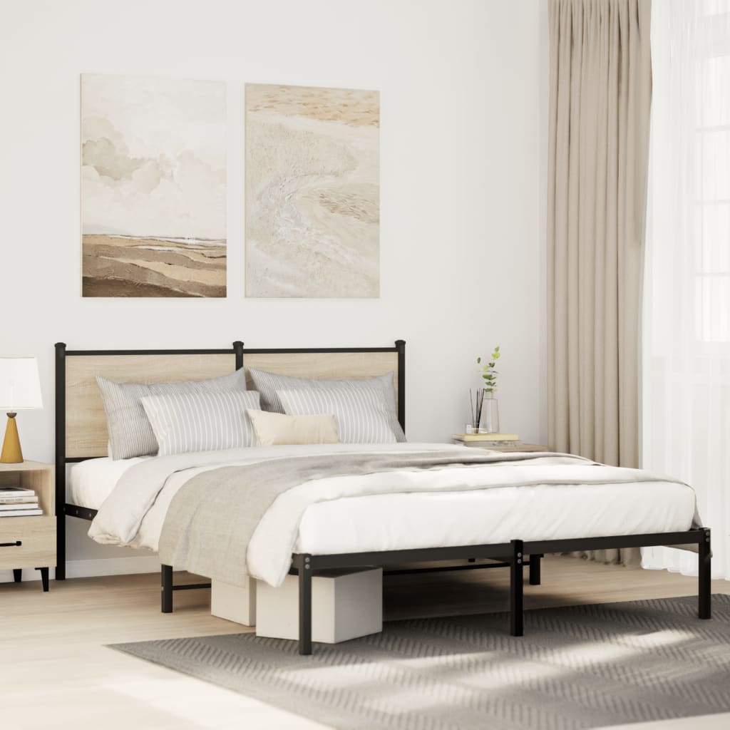 Estrutura de cama sem colchão 137x190 cm metal carvalho sonoma
