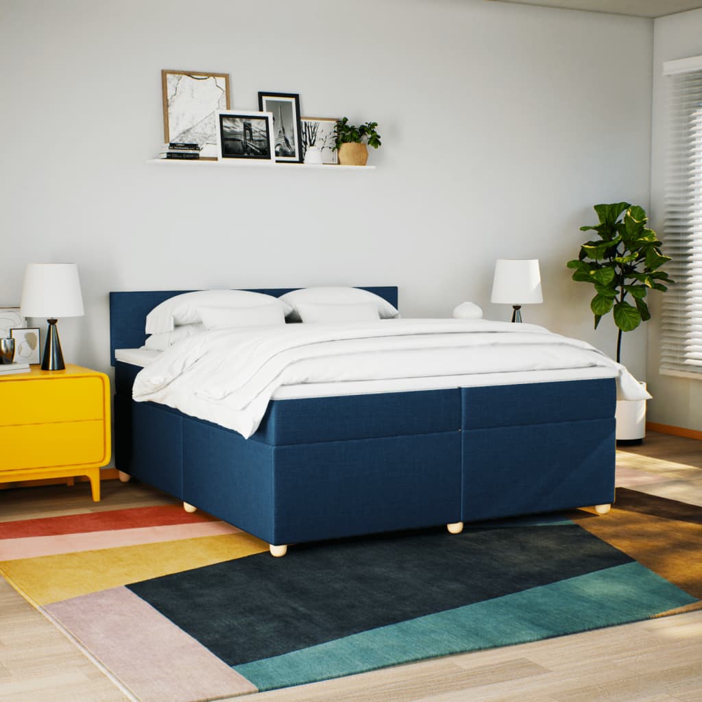 Cama com molas/colchão 200x200 cm tecido azul