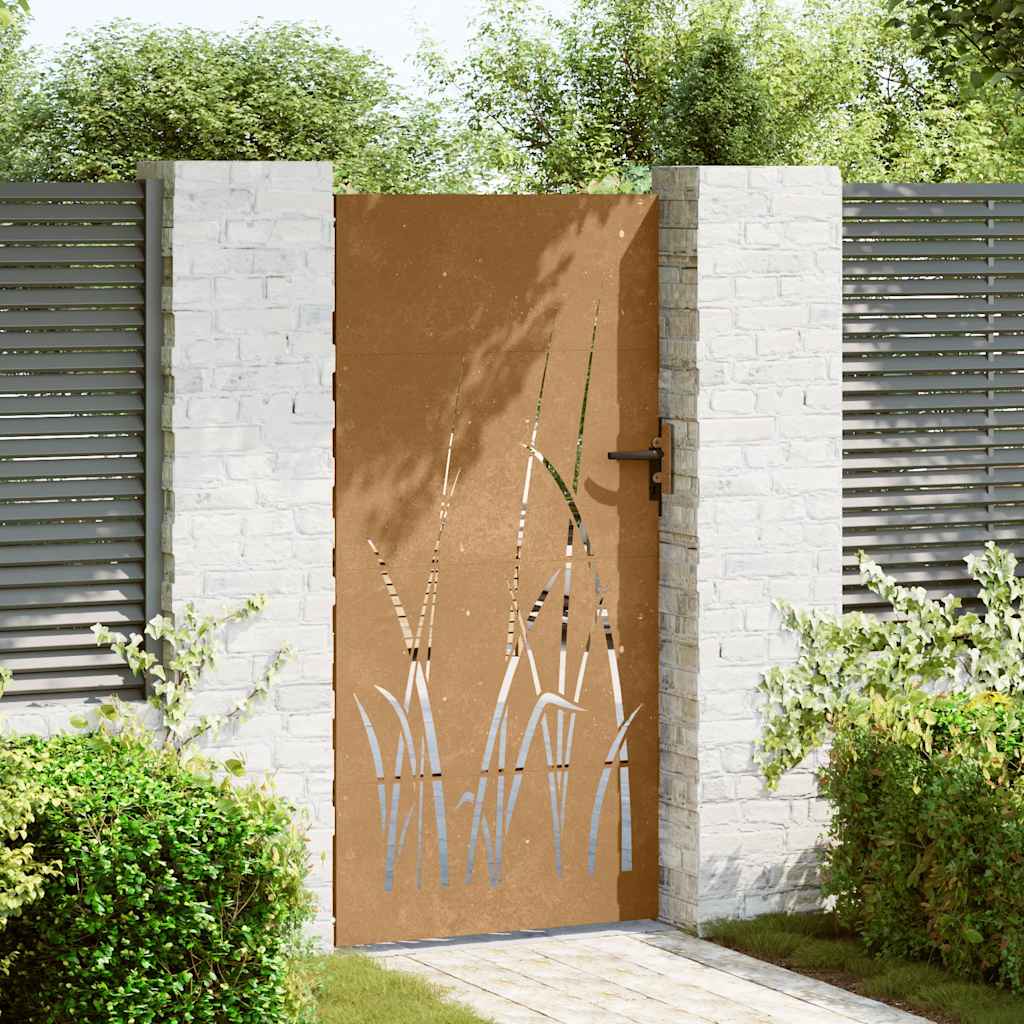 Portão de jardim 85x175 cm aço corten design erva