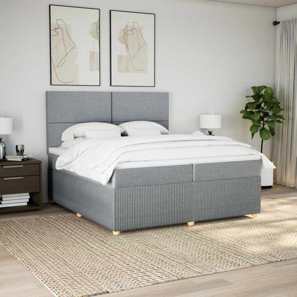 Cama com molas/colchão 200x200 cm tecido cinza-claro