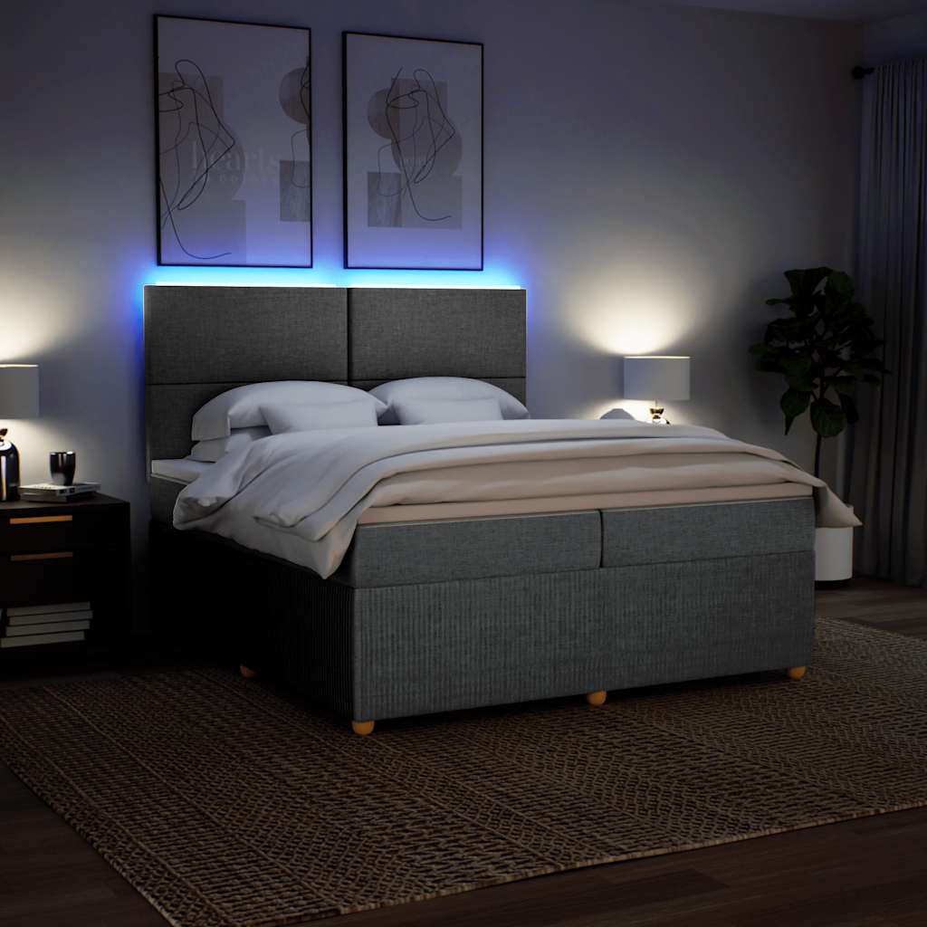 Cama com molas/colchão 200x200 cm tecido cinza-claro