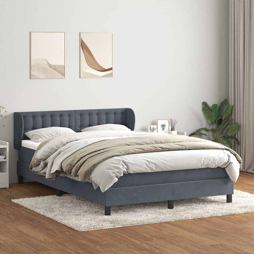 Cama com molas/colchão 160x210 cm veludo cinzento-escuro