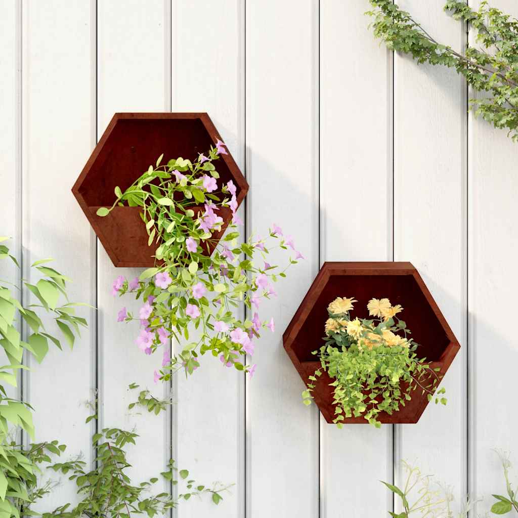 Vasos/floreiras de parede 2 pcs aço corten cor enferrujado