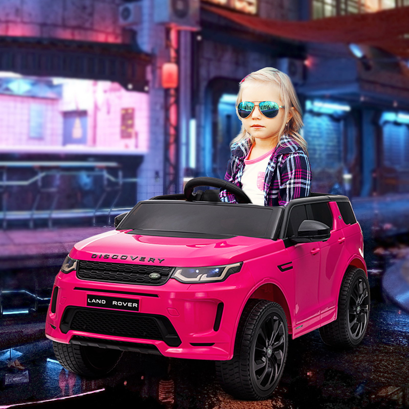 Carro elétrico para crianças com licença land rover discovery sport bateria 12v faróis buzina e música 106x65,5x51 cm rosa