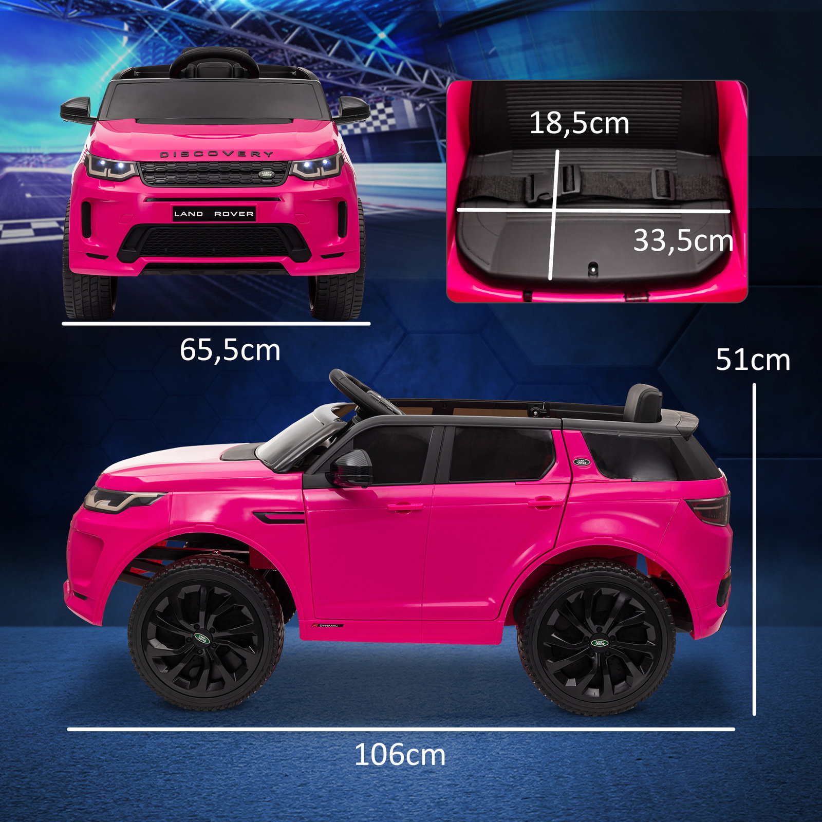 Carro elétrico para crianças com licença land rover discovery sport bateria 12v faróis buzina e música 106x65,5x51 cm rosa