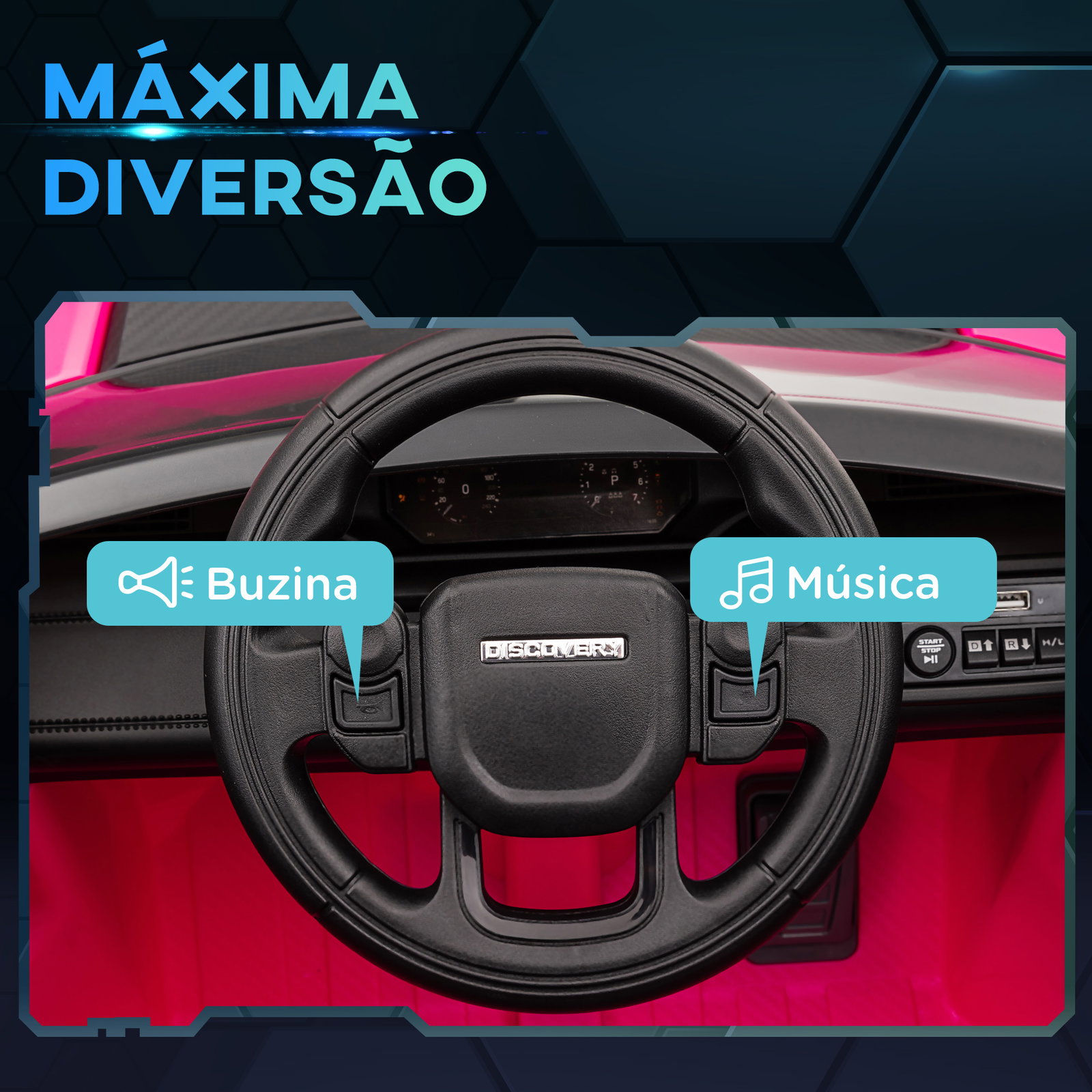 Carro elétrico para crianças com licença land rover discovery sport bateria 12v faróis buzina e música 106x65,5x51 cm rosa