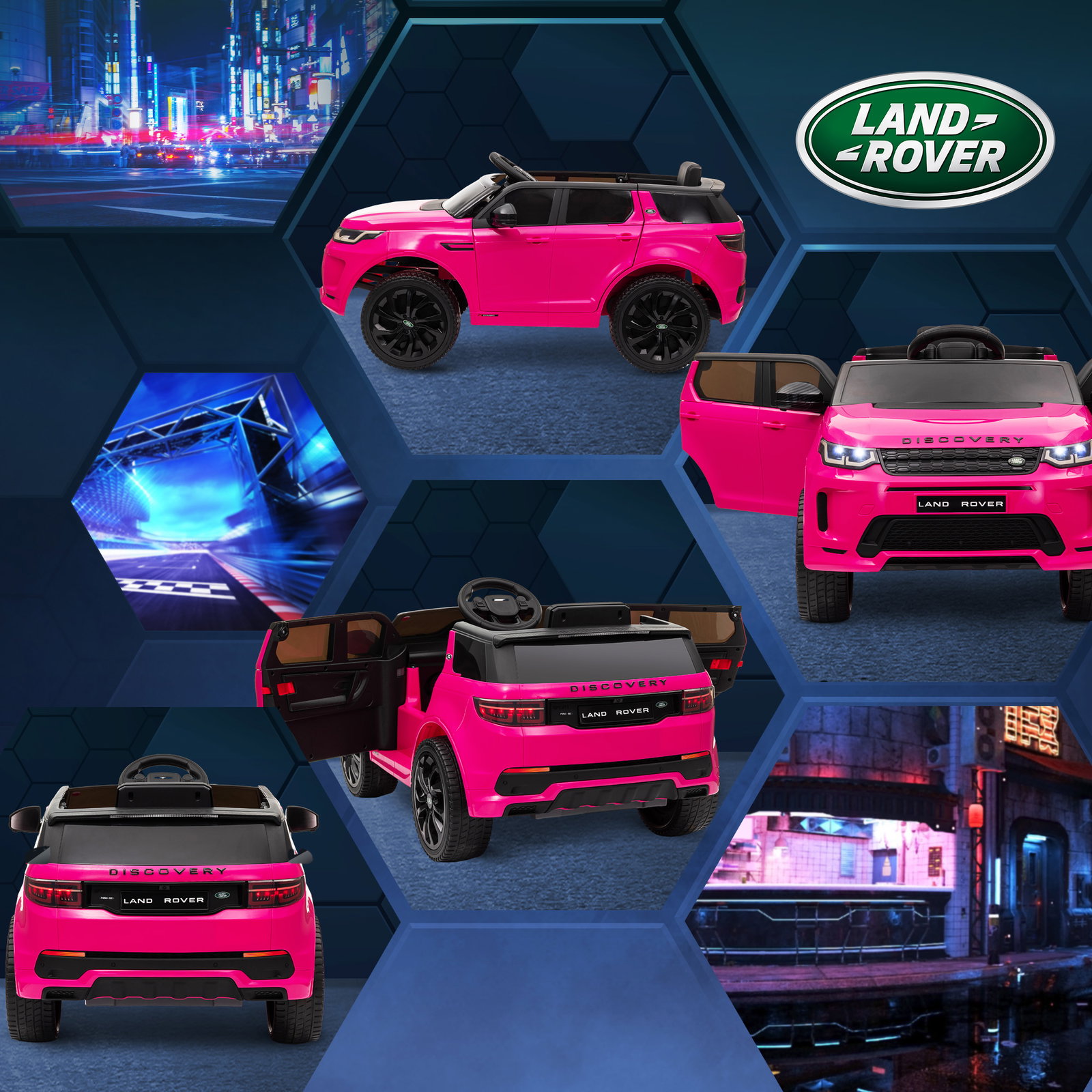 Carro elétrico para crianças com licença land rover discovery sport bateria 12v faróis buzina e música 106x65,5x51 cm rosa