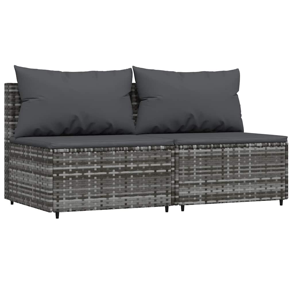 3 Pcs conjunto lounge de jardim c/ almofadões vime PE cinzento