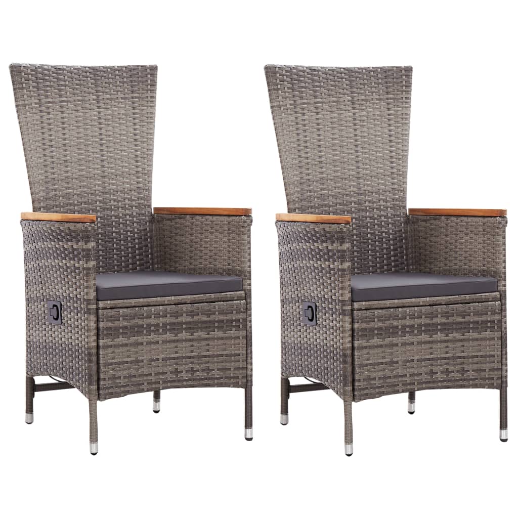 Cadeiras de exterior 2 pcs com almofadões vime PE cinzento