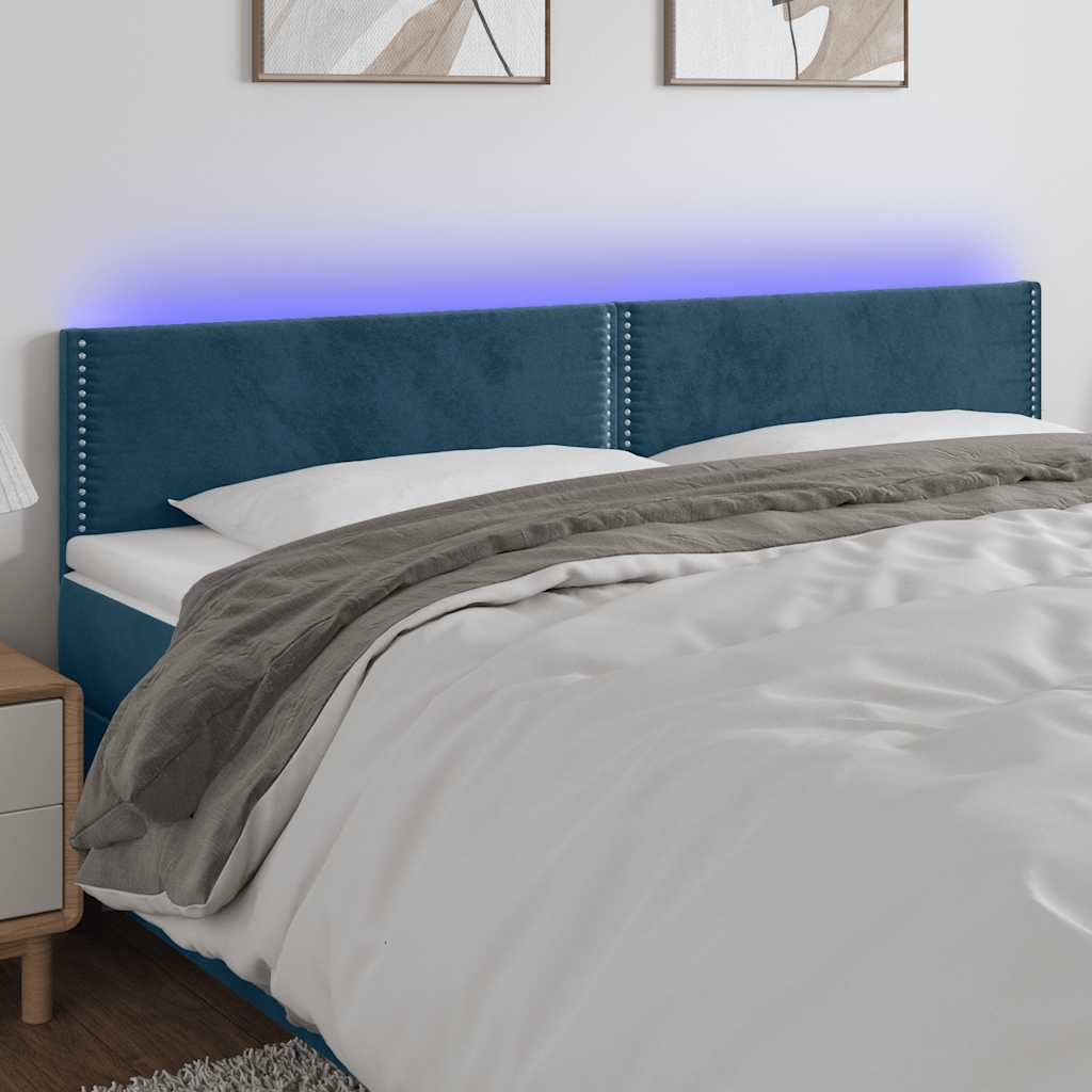 Cabeceira de cama c/ luzes LED veludo 200x5x78/88cm azul-escuro