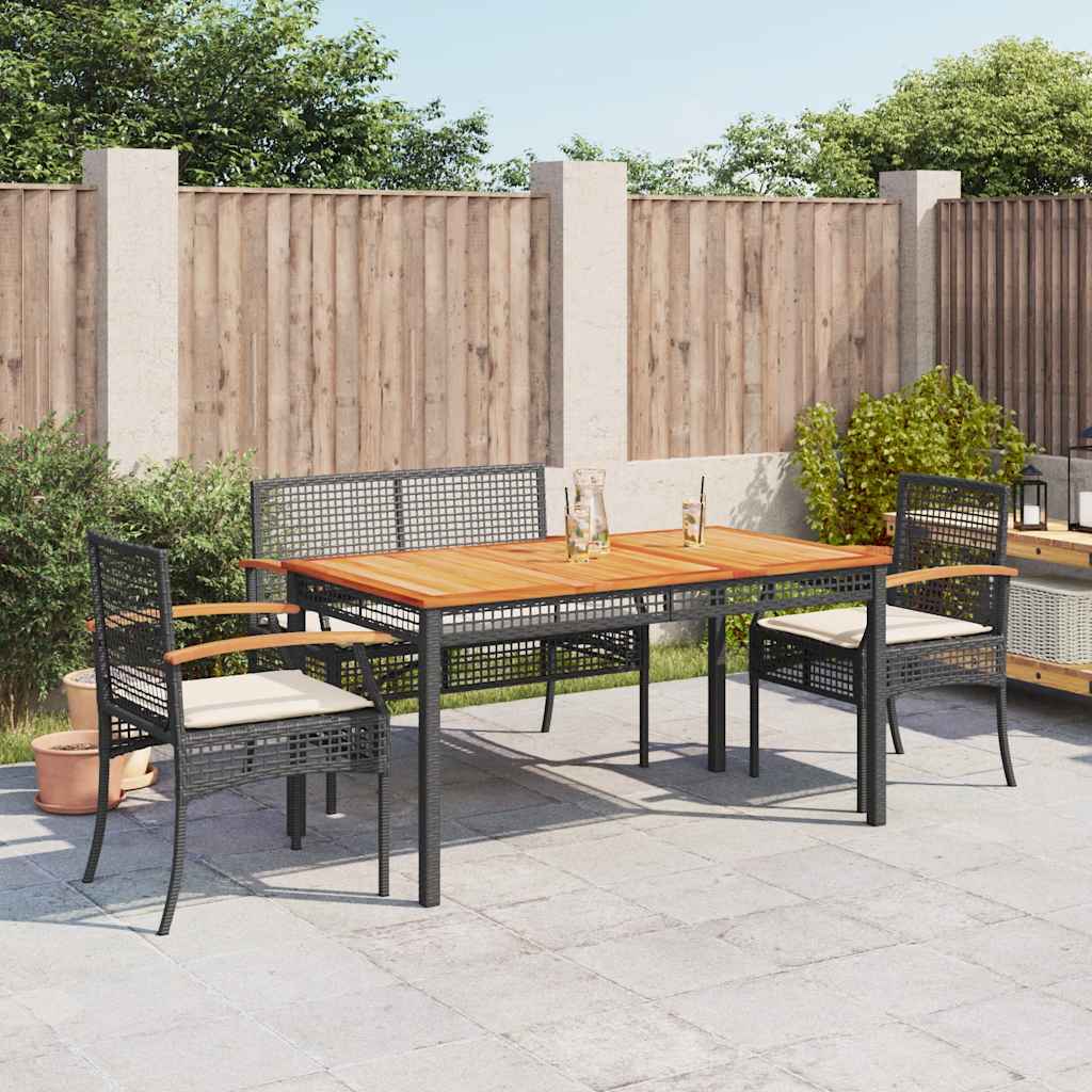 4 Pcs conjunto de jardim p/ jardim c/ almofadões vime PE preto