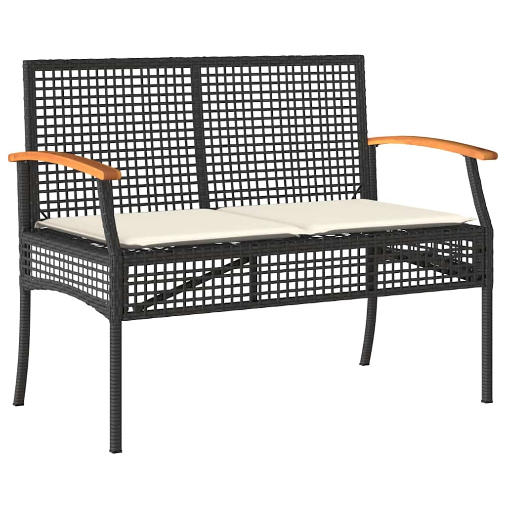 4 Pcs conjunto de jardim p/ jardim c/ almofadões vime PE preto