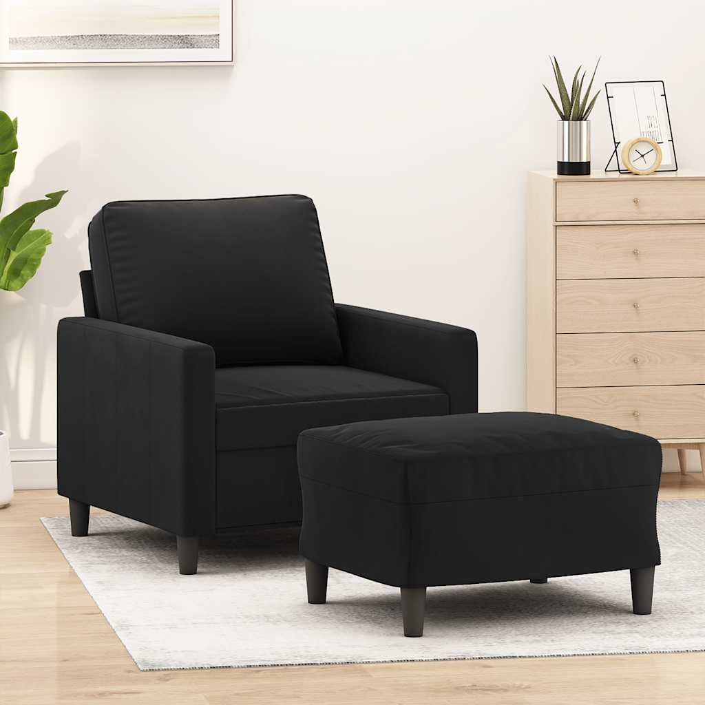 Poltrona com apoio de pés 60 cm veludo preto