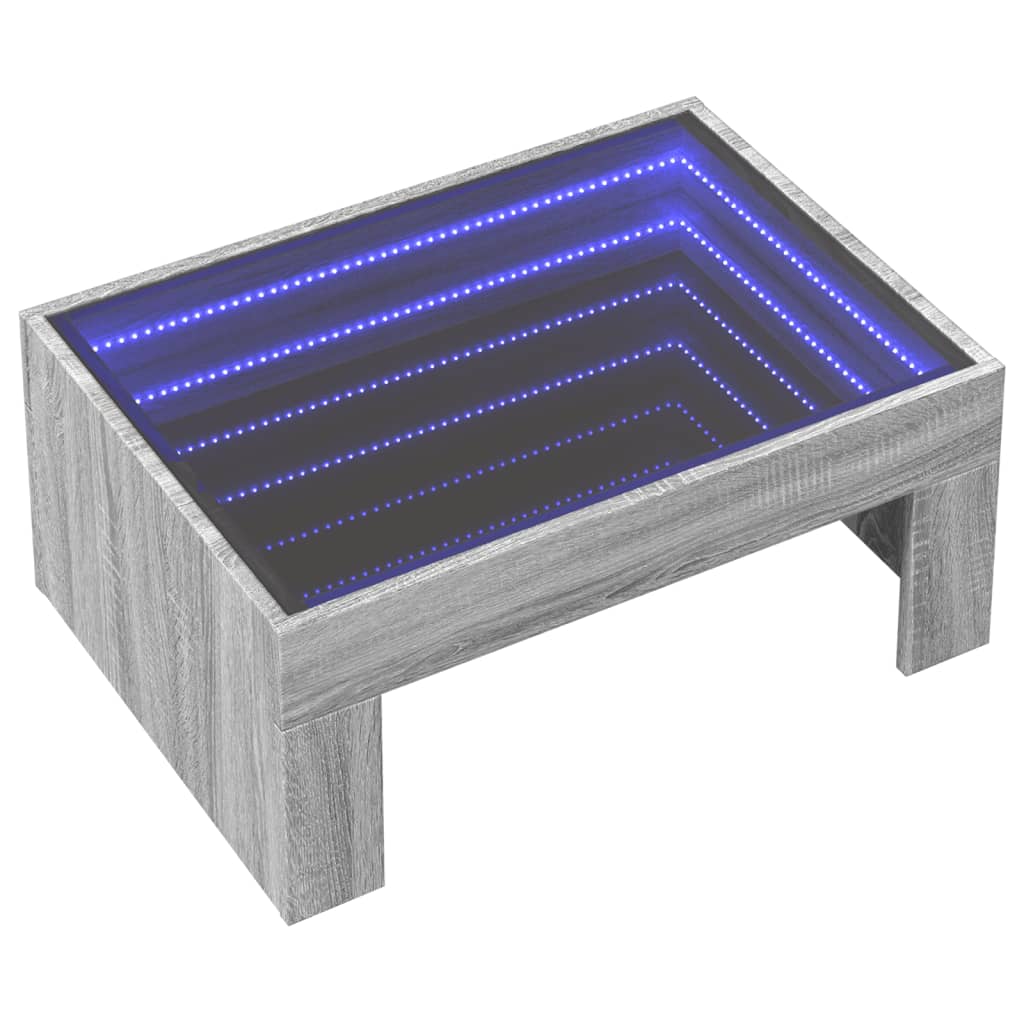 Mesa de centro luzes LED infinity 70x50x30 cm cinzento sonoma