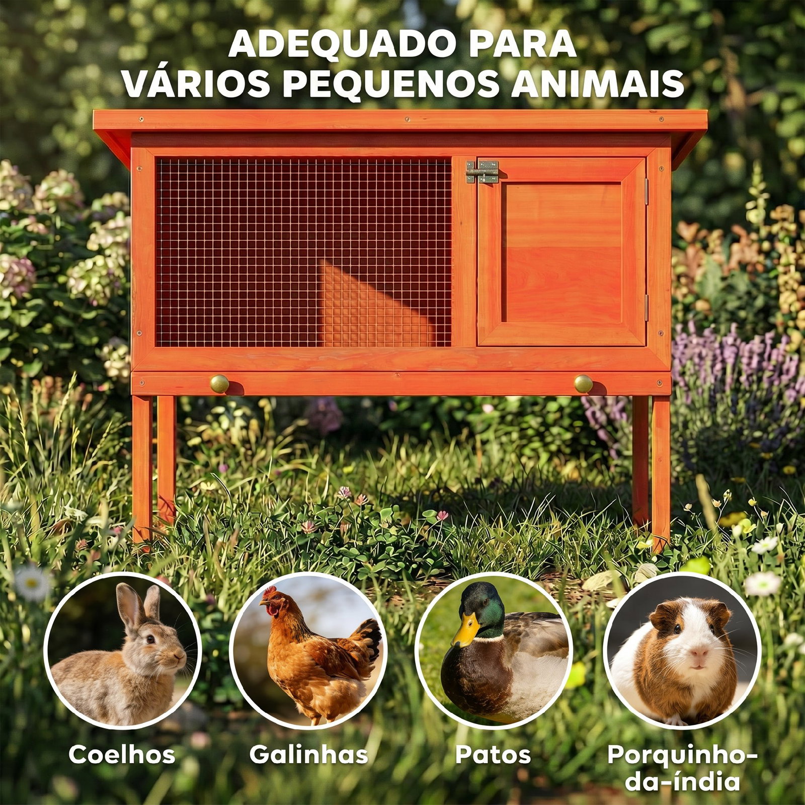 Casa de coelhos de madeira com teto de asfalto abatível e bandeja removível e porta 90x45x65 cm madeira