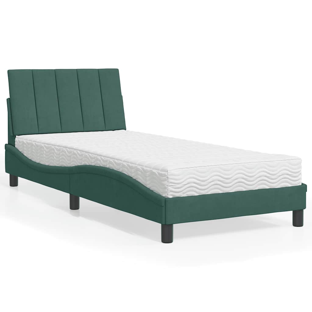 Cama com colchão hanko 90x190 cm veludo verde-escuro