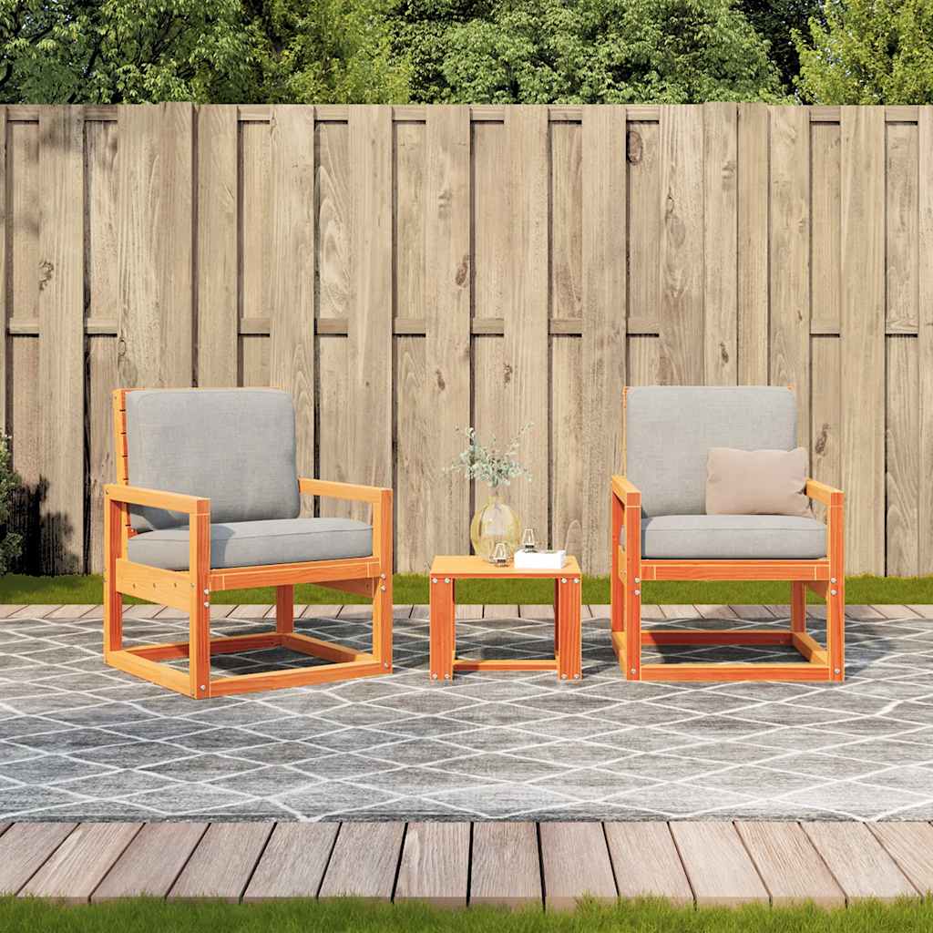 3 Pcs conjunto lounge de jardim pinho maciço castanho-mel