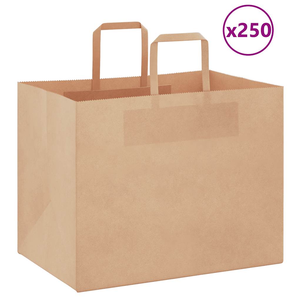 Sacos de papel 250 unid com alças castanho 32x22x24 cm