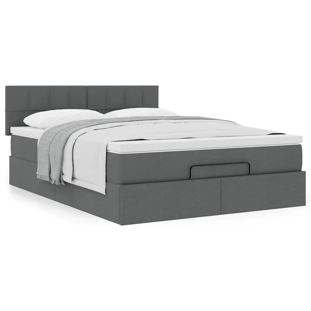 Cama otomana com colchão 140x190 cm tecido cinzento escuro