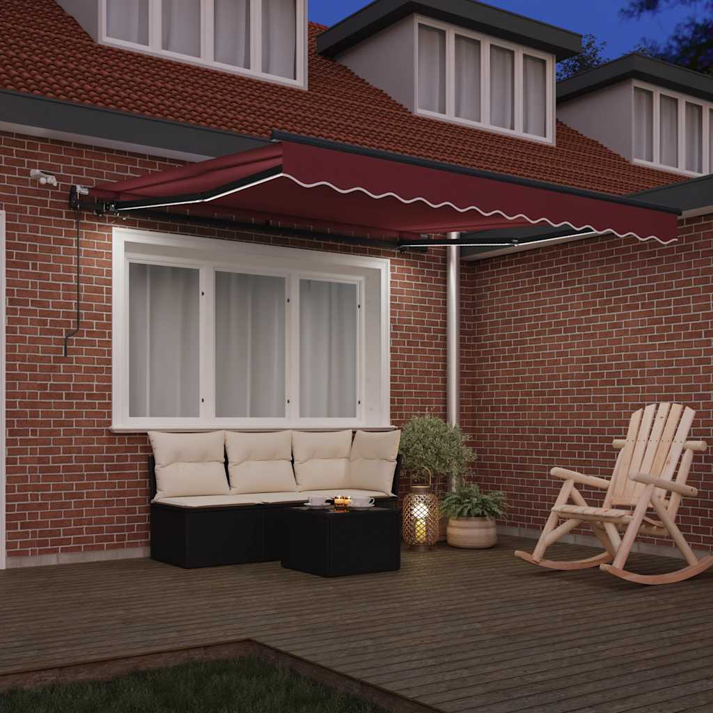 Toldo retrátil automático com luzes LED 300x250 cm bordô