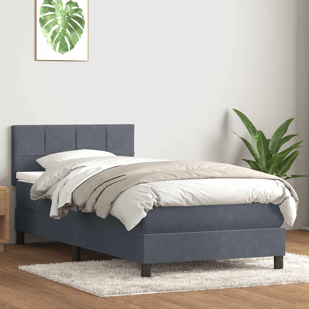 Cama box spring c/ colchão e LED cinza-escuro 80x220 cm veludo
