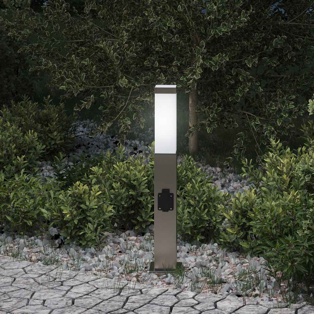 Luminária de poste com tomada, 50 cm, aço inoxidável, IP44