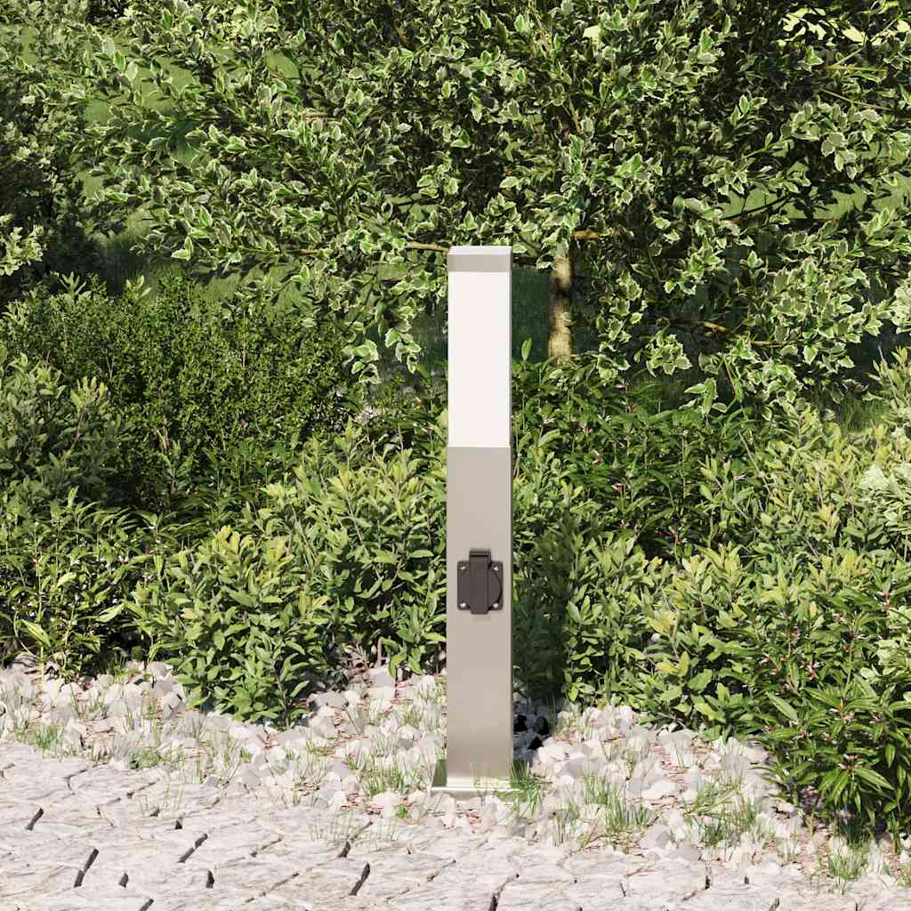 Luminária de poste com tomada, 50 cm, aço inoxidável, IP44