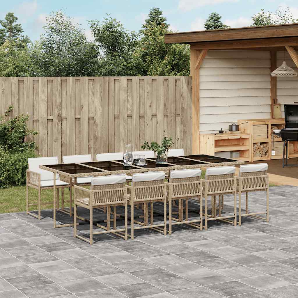 11 Pcs conjunto de jantar p/ jardim com almofadões vime PE bege