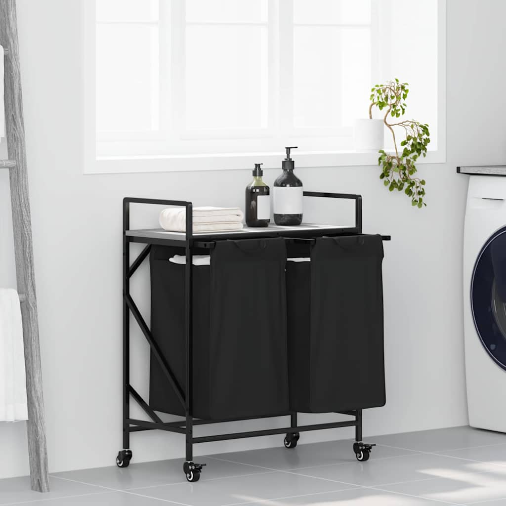 Cesto de roupa suja com 2 compartimentos e rodas, cinza, modelo sonoma