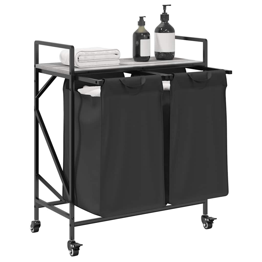 Cesto de roupa suja com 2 compartimentos e rodas, cinza, modelo sonoma