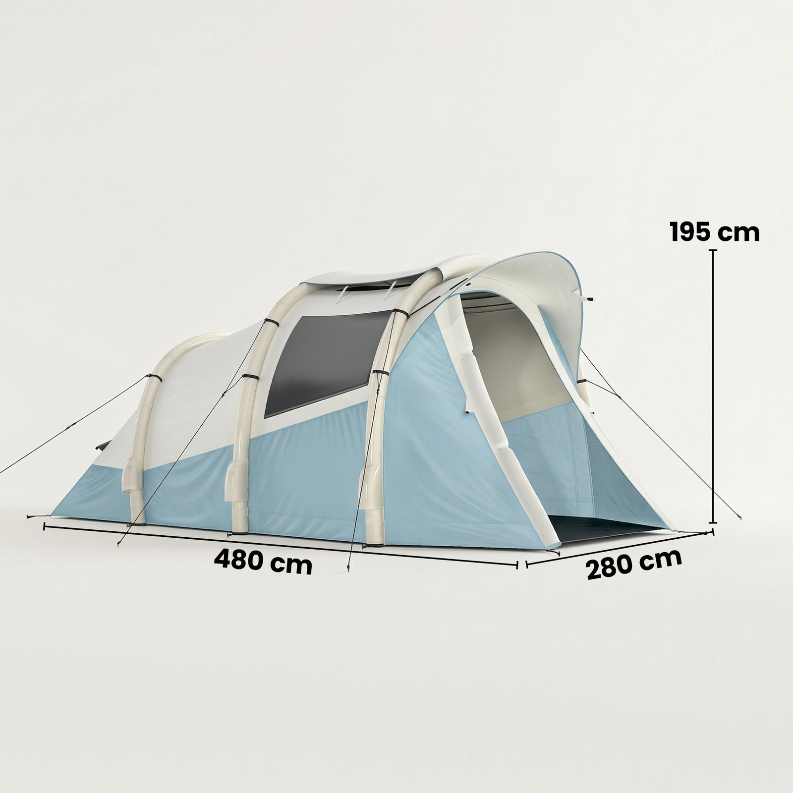 Tenda de campismo insuflável 2-3 pessoas com bomba quarto e área de estar impermeável 3000 mm montagem rápida azul claro