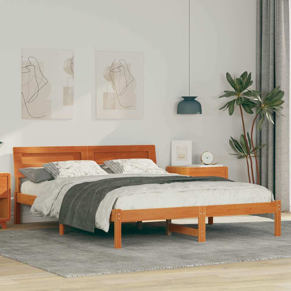 Estrutura da cama com cabeceira marrom cera 140 x 200 cm