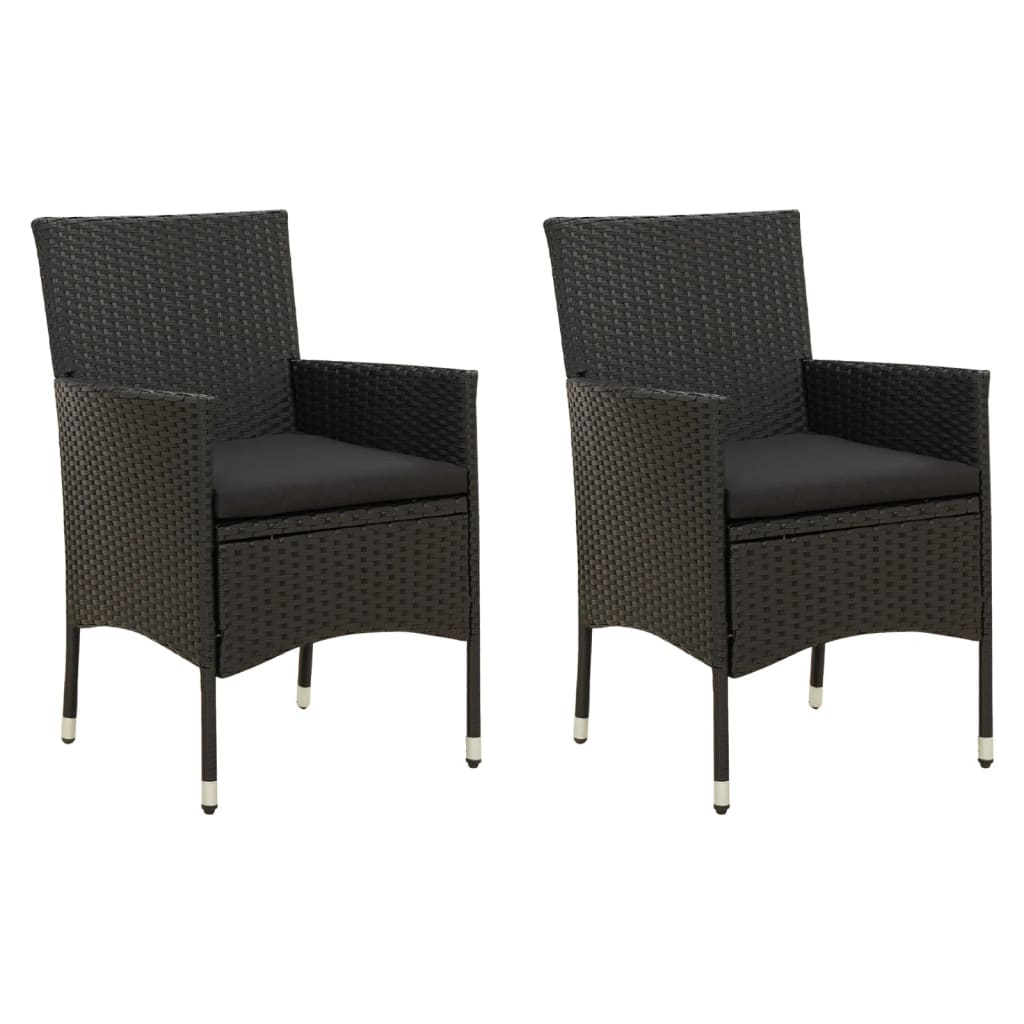 Cadeiras de jardim com almofadões 2 pcs vime PE preto