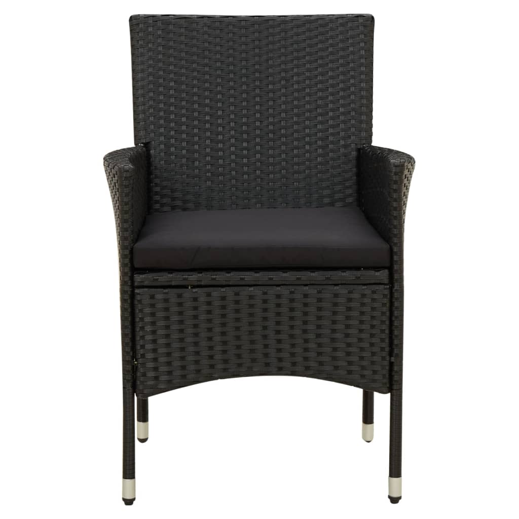 Cadeiras de jardim com almofadões 2 pcs vime PE preto