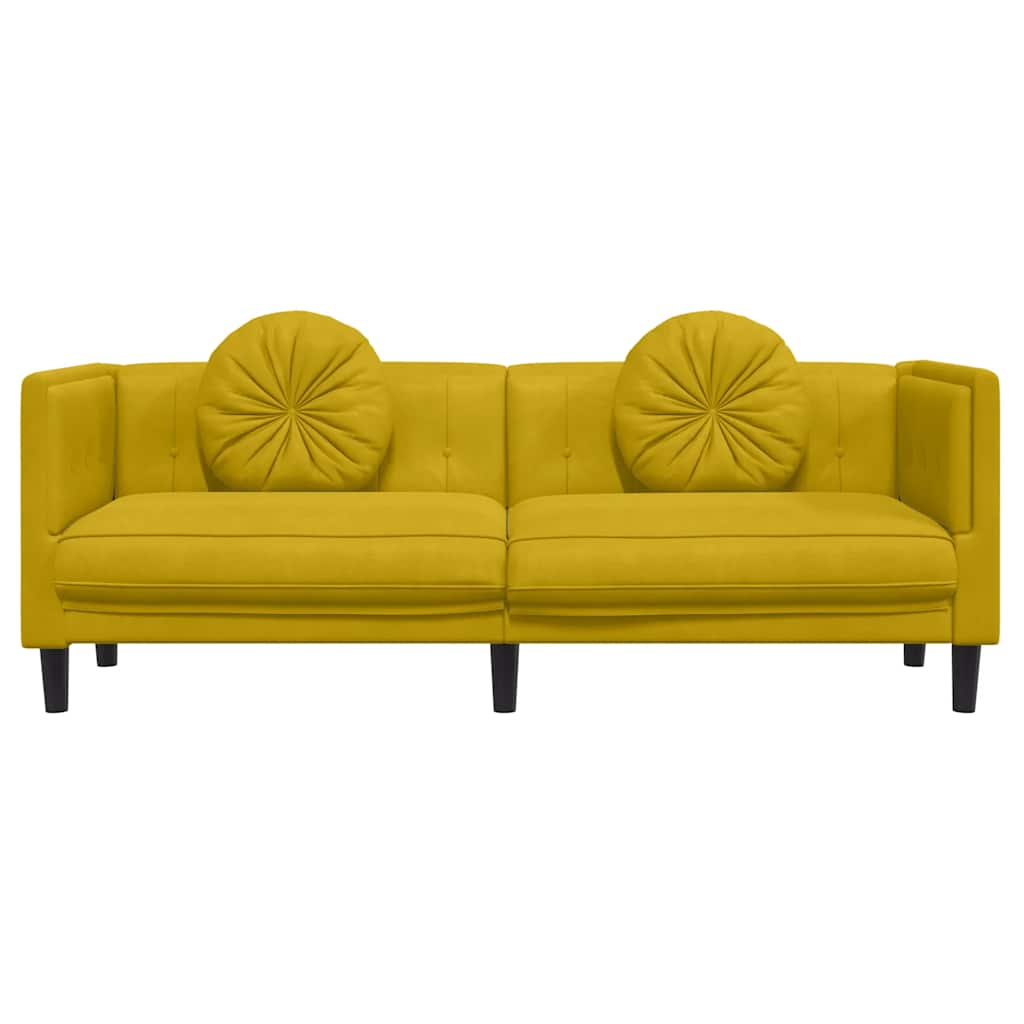 Sofá com almofadões 3 lugares veludo amarelo