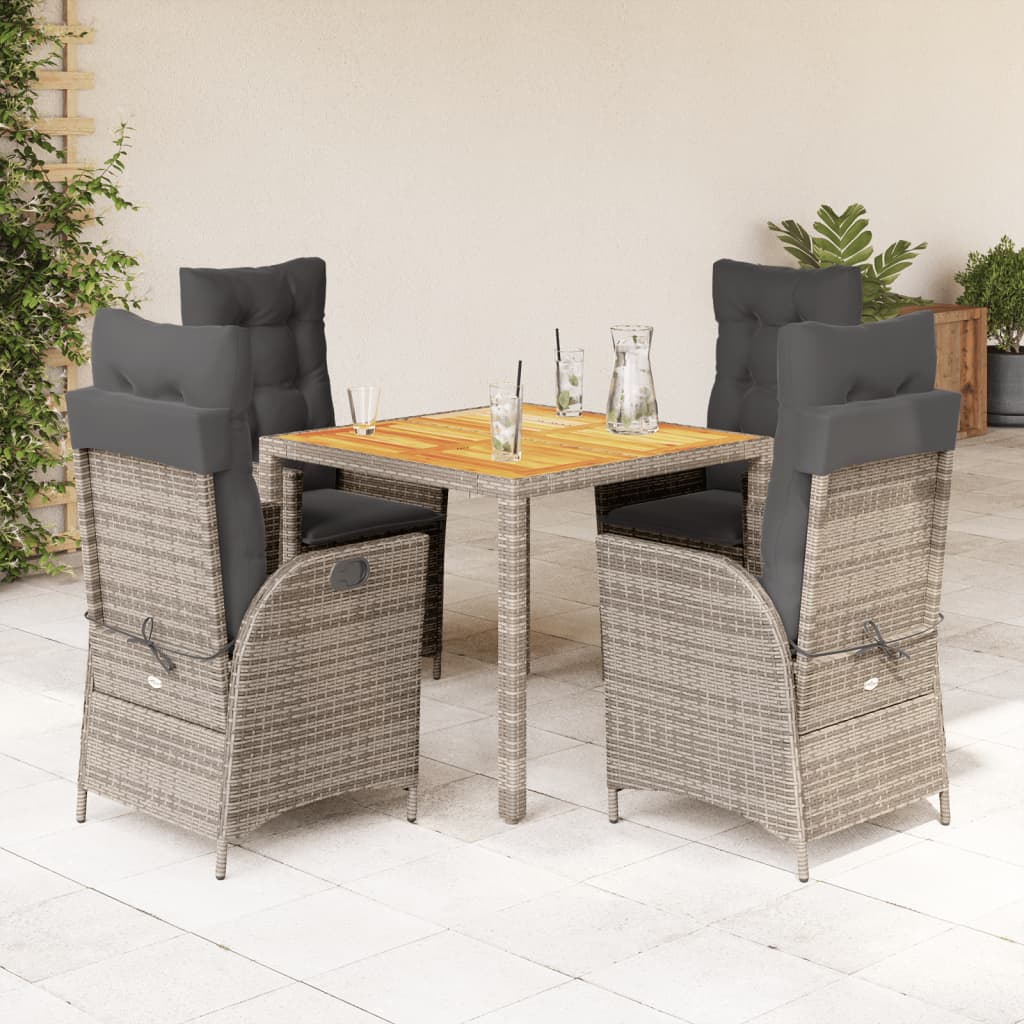 5 Pcs conjunto de jantar p/ jardim c/ almofadões vime PE cinza