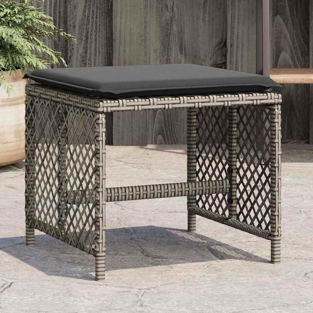 Bancos jardim com almofadões 4 pcs 41x41x36 cm vime PE cinzento