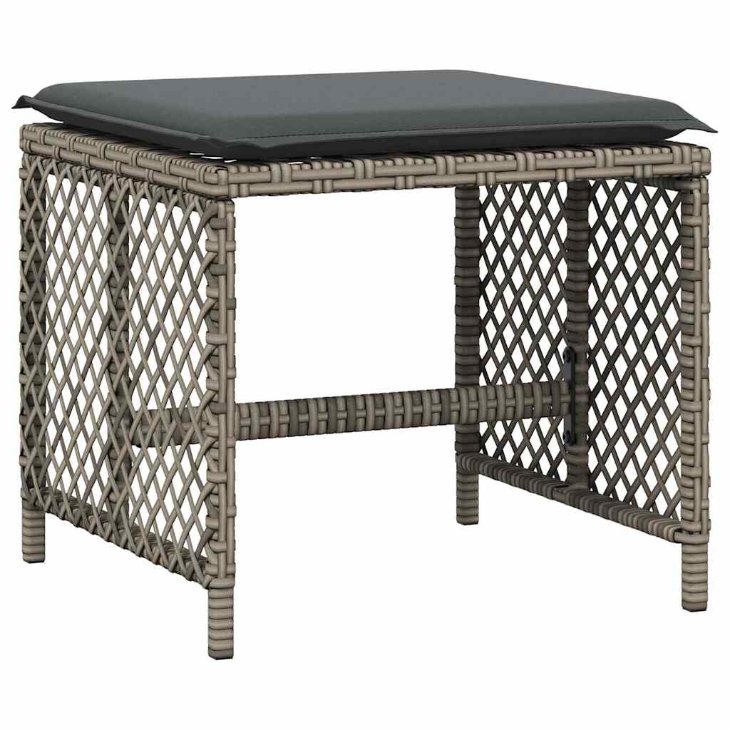 Bancos jardim com almofadões 4 pcs 41x41x36 cm vime PE cinzento