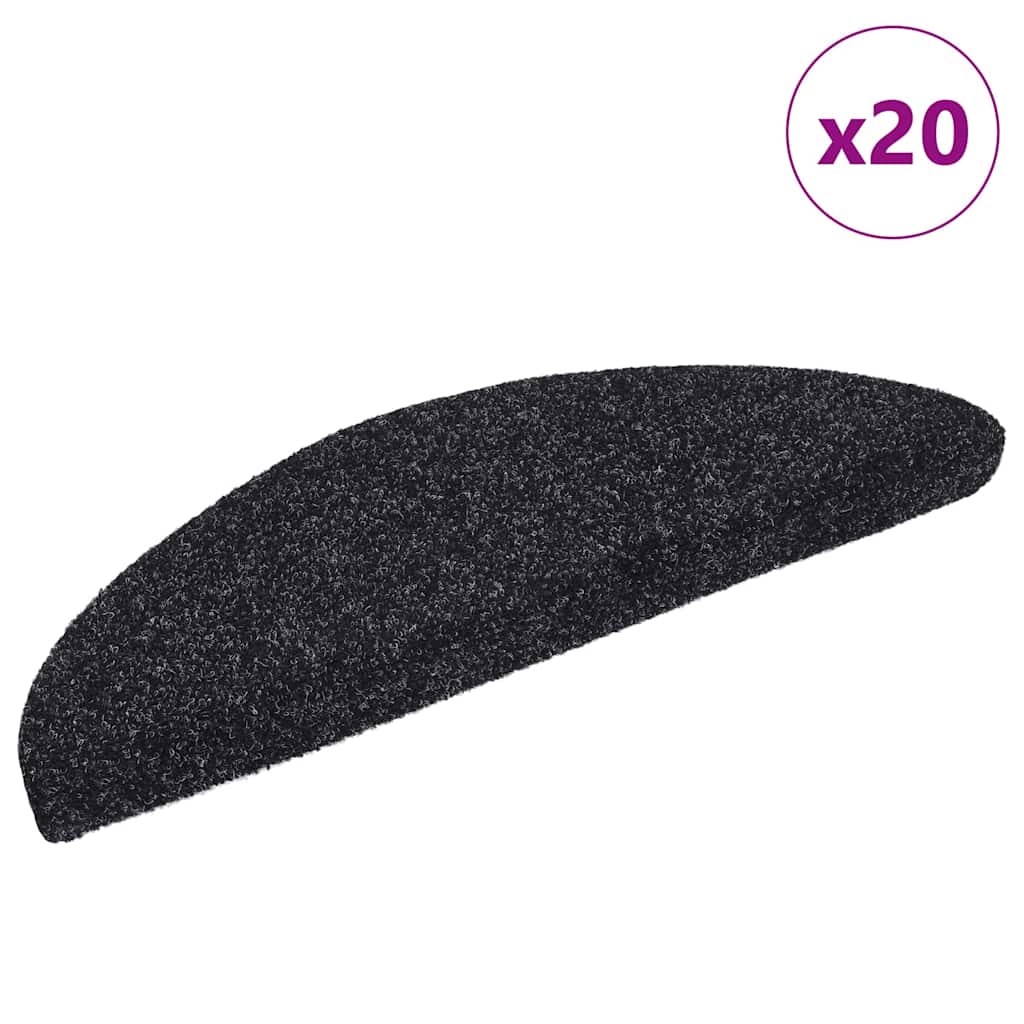 Tapetes de escada autoadesivos 20 peças 56x17x3 cm pretos semicirculares